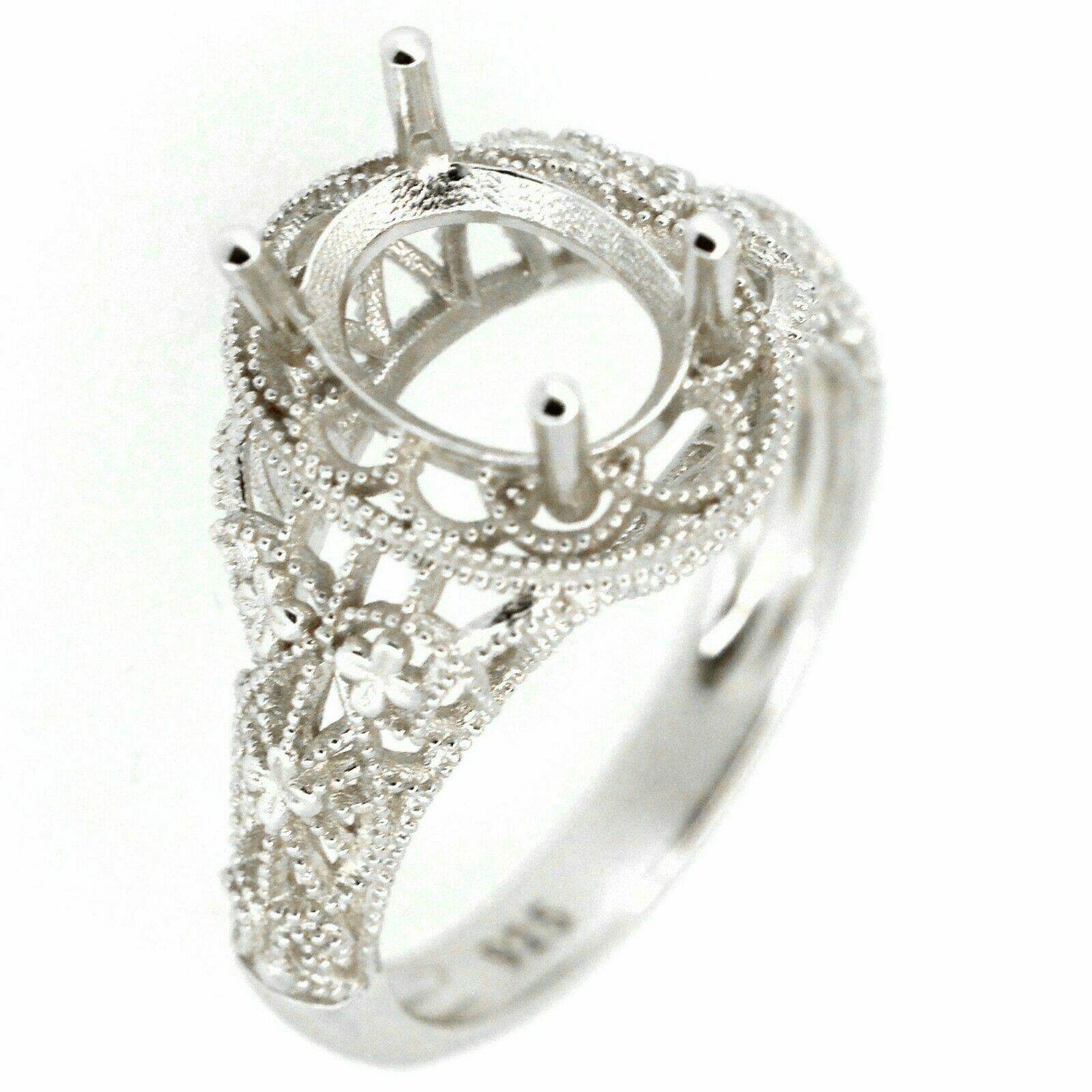 Filigree Sterling Silver Semi Mount Ring Setting Oval OV 9x7mm Vintage Repro - Syzjewelry