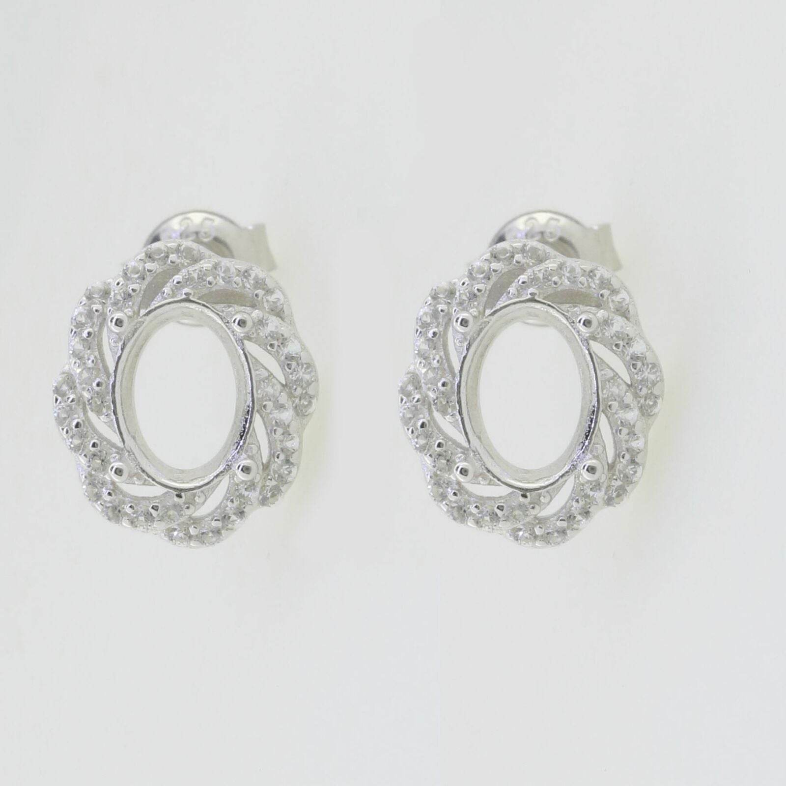 Sterling Silver Semi Mount Earrings Setting Oval OV 8X6mm White Topaz - Syzjewelry