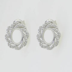 Sterling Silver Semi Mount Earrings Setting Oval OV 8X6mm White Topaz - Syzjewelry