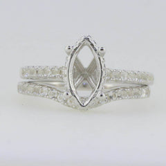 2 PC Set Sterling Silver Semi Mount Ring Setting Marquise MQ 12X6mm Topaz - Syzjewelry