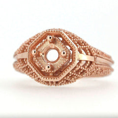 Art Deco Style 14K Yellow Gold Semi Mount Ring Setting Trillion Tri 10x10mm - Syzjewelry