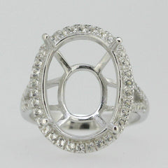 Sterling Silver Semi Mount Ring Setting Oval OV 20x15mm Halo White Topaz - Syzjewelry