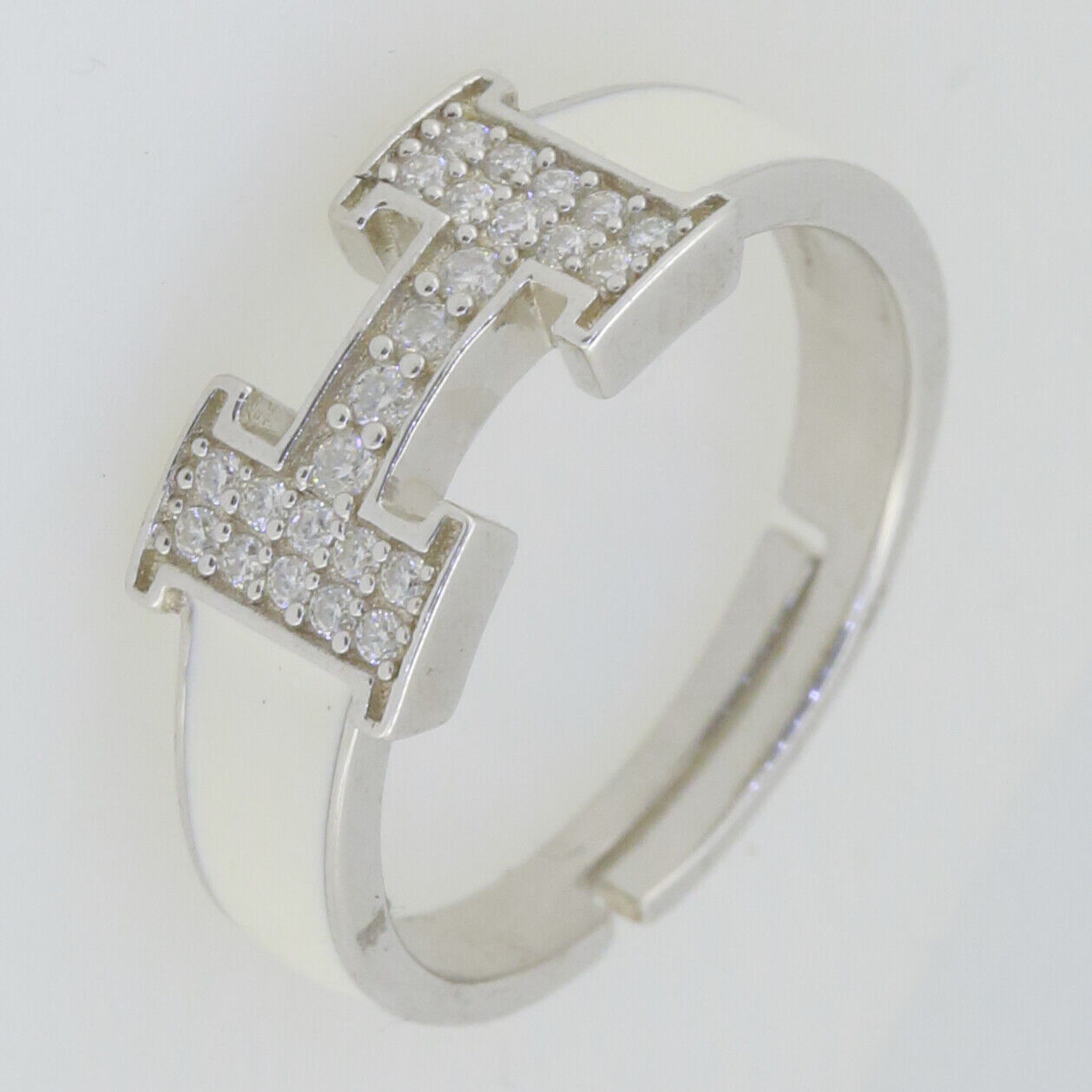 Letter H Melee Moissanite Jewelry Wax Band Ring Enamel Adjustable Size Syzjewelry