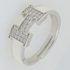 Letter H Melee Moissanite Jewelry Wax Band Ring Enamel Adjustable Size Syzjewelry