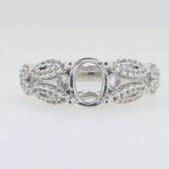 Sterling Silver Semi Mount Ring Setting Oval OV 8x6mm Halo Twisted Shank L552R55 - Syzjewelry