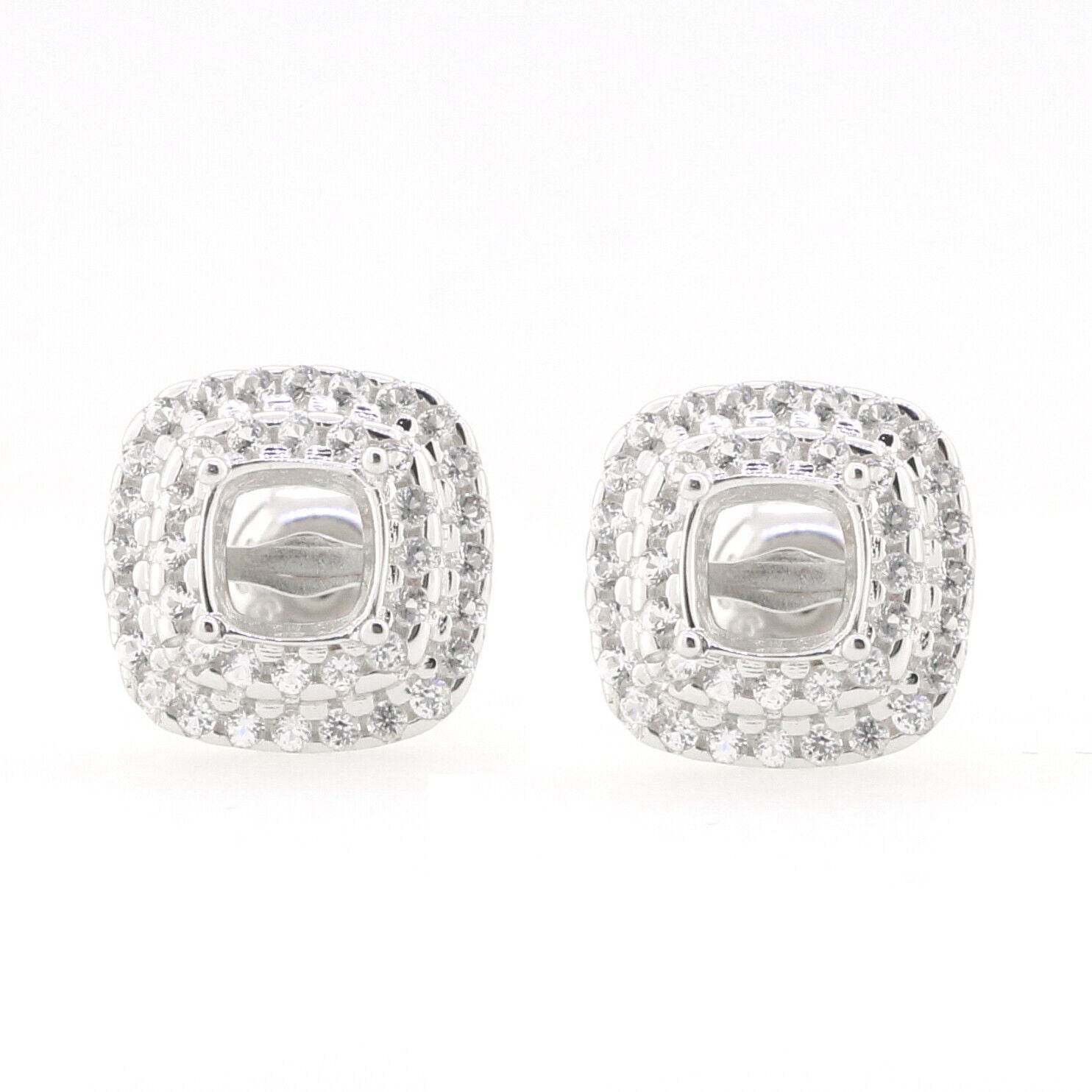 Sterling Silver Semi Mount Earrings Setting Cushion CU 5X5mm Stud Whit - Syzjewelry