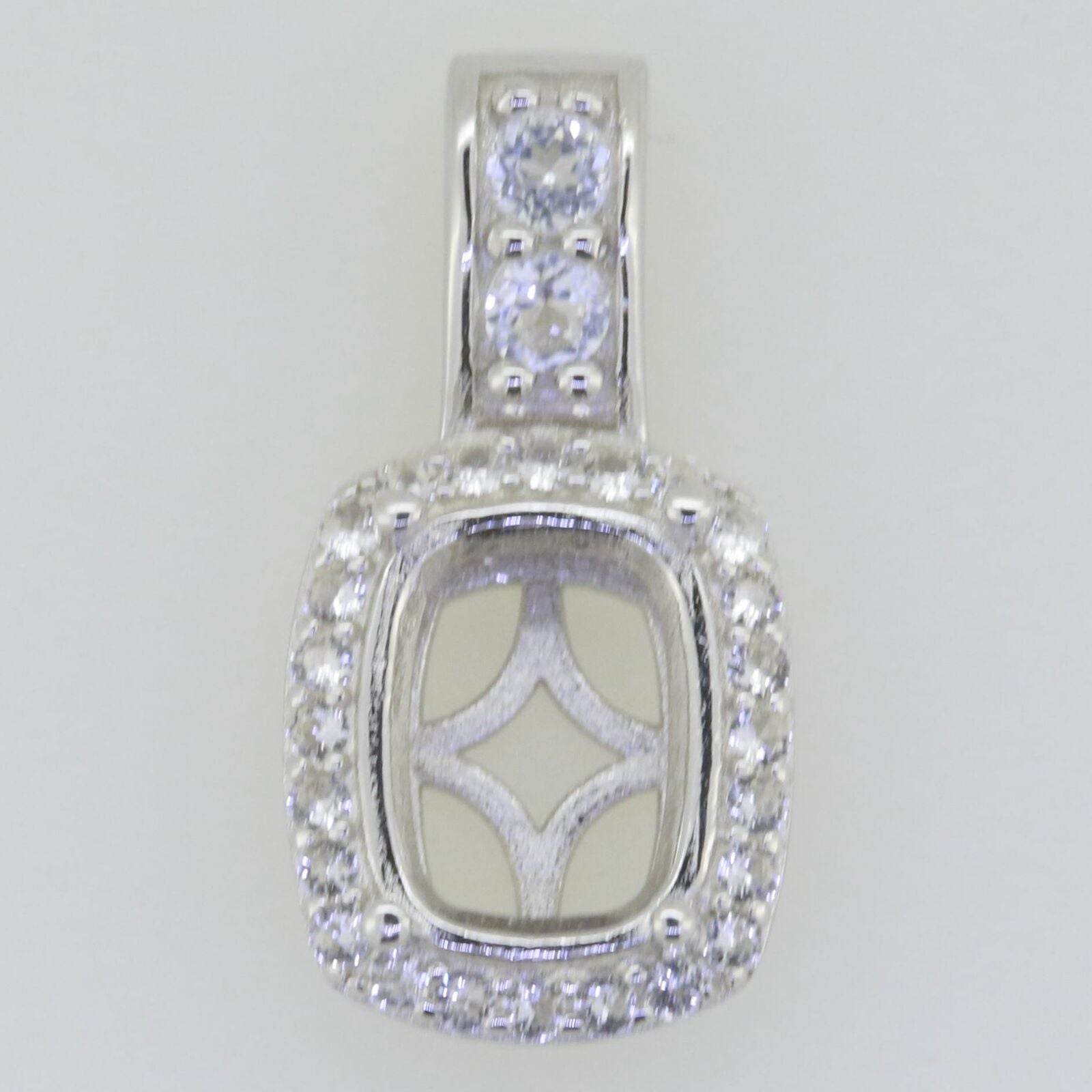 Sterling Silver Semi Mount Pendant Setting Cushion CU 9x7mm White Topa - Syzjewelry