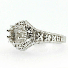 Sterling Silver Semi Mount Ring Setting Round RD 6x6mm Art Deco Style - Syzjewelry