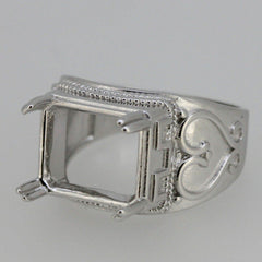 Men's Sterling Silver Semi Mount Ring Setting Emerald OCT 14x10mm - Syzjewelry