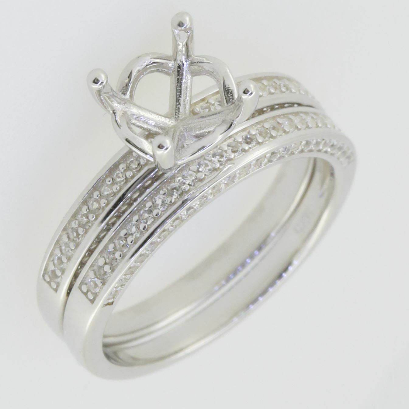 2 piece Set 14K White Gold Semi Mount Ring Setting Round RD 8x8mm Engagement - Syzjewelry