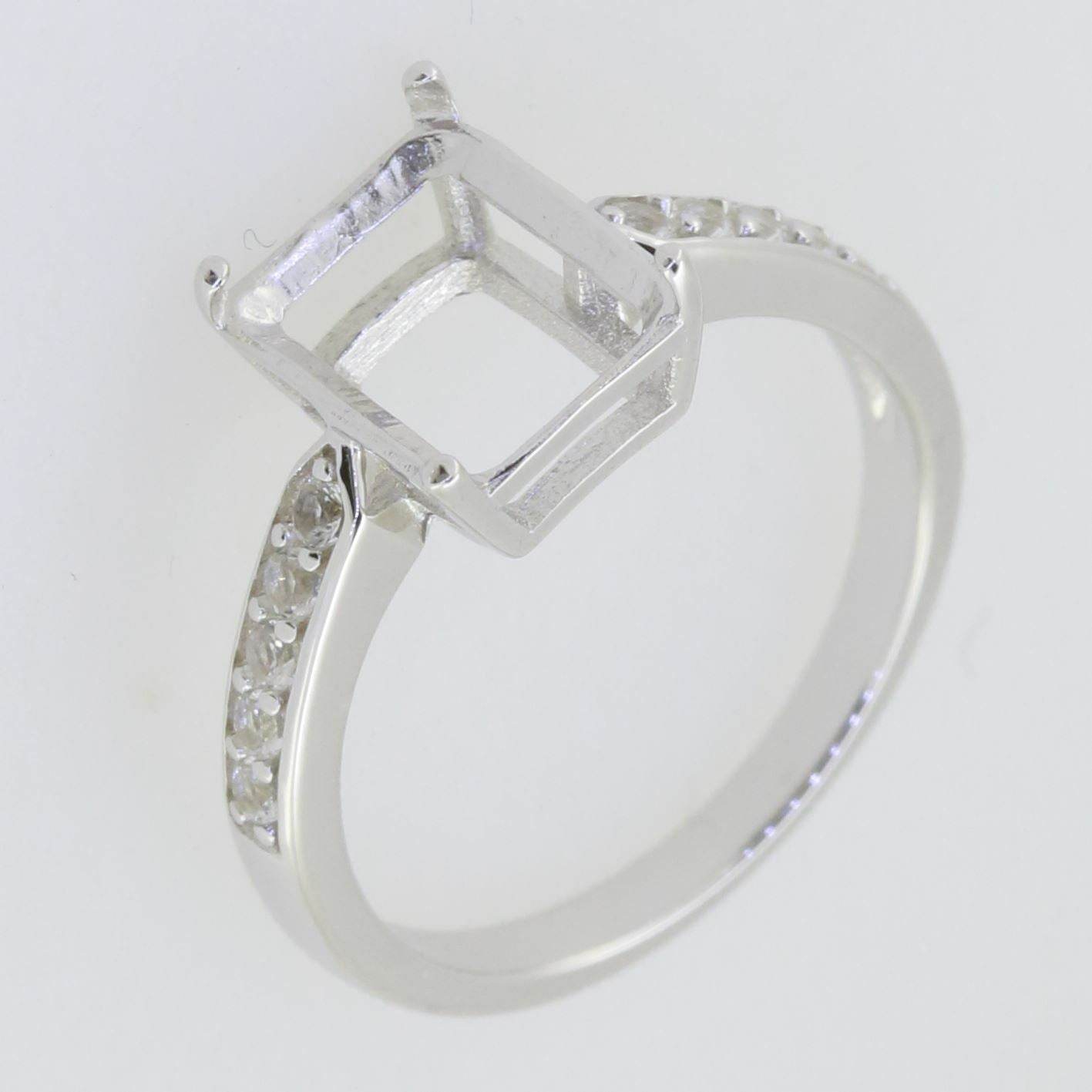 Sterling Silver Semi Mount Ring Setting Emerald OCT 10x8mm White Topaz - Syzjewelry
