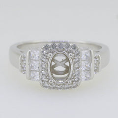 Sterling Silver Semi Mount Ring Setting Oval OV 7X5mm Halo Topaz Solid - Syzjewelry