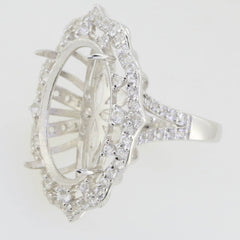 Sterling Silver Semi Mount Ring Setting Cab Oval OV 20x15mm Double Hal - Syzjewelry