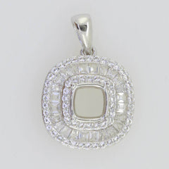 Sterling Silver Semi Mount Pendant Setting Cushion CU 6X6mm Baguette Halo - Syzjewelry