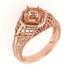 Art Deco Style 14K Yellow Gold Semi Mount Ring Setting Trillion Tri 10x10mm - Syzjewelry