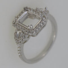 Sterling Silver Semi Mount Ring Setting OCT 9x7mm PE 4x3mm 3 Stone - Syzjewelry