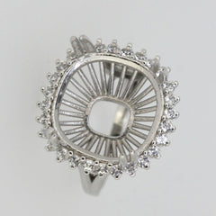 Sterling Silver Semi Mount Ring Setting Cushion CU 15x15mm Halo White Topaz S9 - Syzjewelry