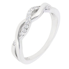 10K White Gold Black Diamond Stackable Eternity Ring Crossover Twisted Band - Syzjewelry