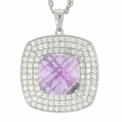 Sterling Silver Semi Mount Pendant Setting 12x12mm Cushion Triple Halo with White Topaz - Syzjewelry