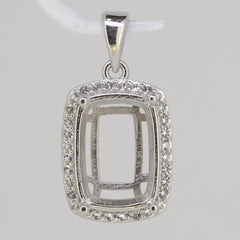 Sterling Silver Semi Mount Pendant Setting Cushion CU 14x10mm White To - Syzjewelry