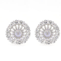 Sterling Silver Semi Mount Earrings Setting Pearl Round RD 8x8mm Halo White Topaz - Syzjewelry