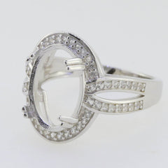 Sterling Silver Semi Mount Ring Setting Oval OV 14x10mm Halo Split Sha - Syzjewelry