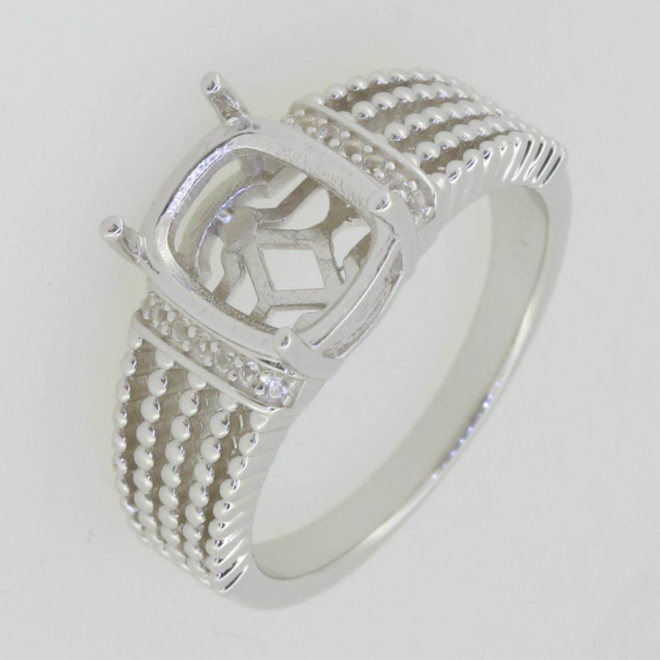 14K White Gold Semi Mount Ring Setting Cab Cushion CU 10X8mm - Syzjewelry