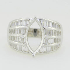 Sterling Silver Semi Mount Ring Setting Marquise MQ 14X7mm Baguette Channel - Syzjewelry