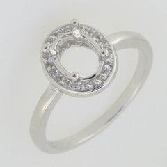 Sterling Silver Semi Mount Ring Setting Oval OV 8x6mm Halo White Topaz L264R - Syzjewelry