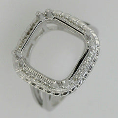 Sterling Silver Semi Mount Ring Setting Cushion Cu13x13mm Vintage Style Halo - Syzjewelry