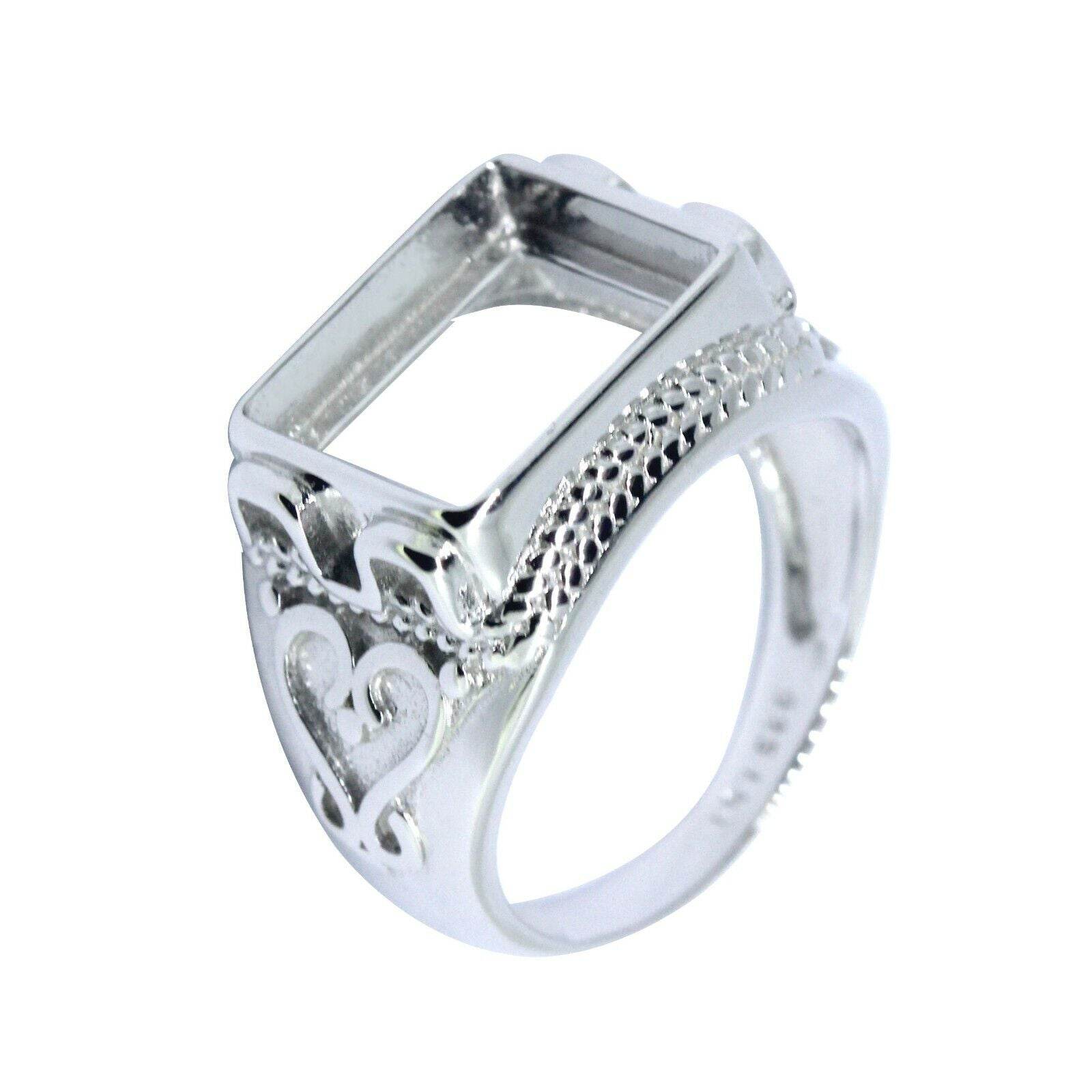 Men's Ring Settings Sterling Silver Ring Mounting Emerald OCT 12x10mm - Syzjewelry