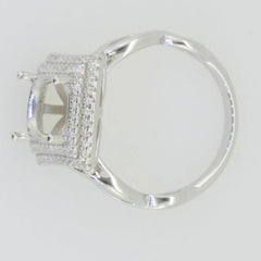 14K White Gold Semi Mount Ring Setting Cushion CU 12X8mm Solid - Syzjewelry