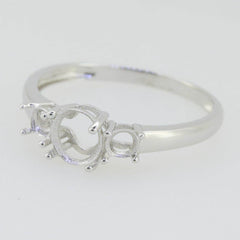 14K White Gold Semi Mount Ring Setting Oval OV 7X5mm RD 3.5mm 3 Stones - Syzjewelry