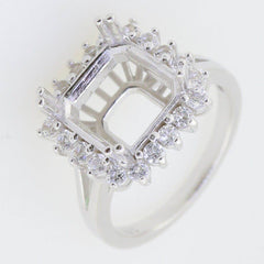 Sterling Silver Semi Mount Ring Setting Square Emerald SQ 10X10mm Halo Topaz - Syzjewelry
