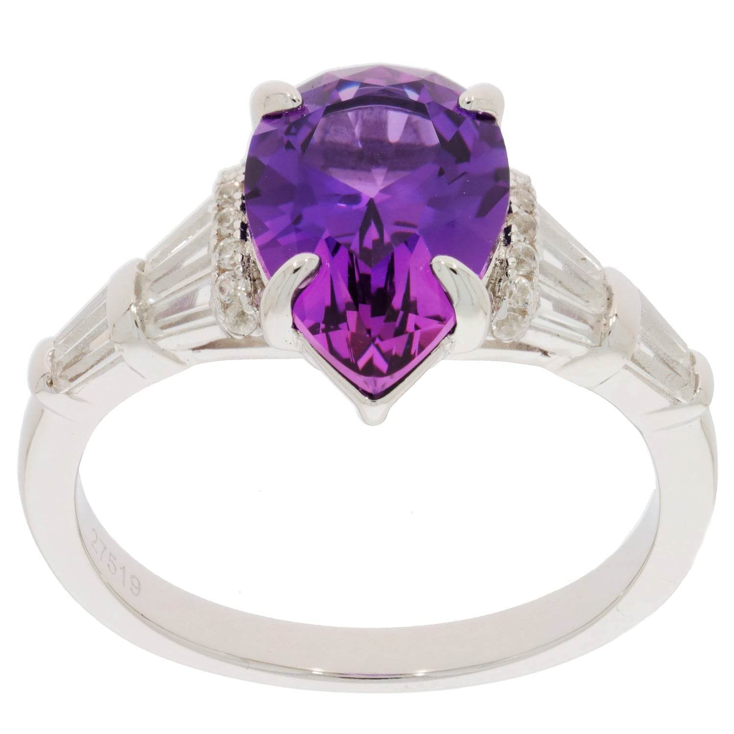 Sterling Silver Semi Mount Ring Setting Pear PE 12X8mm Baguette Accent Shank - Syzjewelry