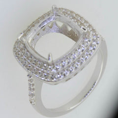 Sterling Silver Semi Mount Ring Setting Cushion CU 12X12mm Double Halo - Syzjewelry