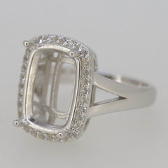 Sterling Silver Semi Mount Ring Setting Cushion CU 14X10mm White Topaz N0375 - Syzjewelry
