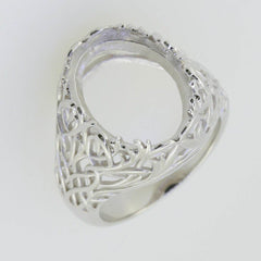 14K White Gold Semi Mount Ring Setting Oval OV 16x12mm Art Deco Style - Syzjewelry
