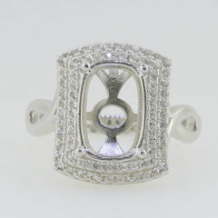 14K White Gold Semi Mount Ring Setting Cushion CU 12X8mm Solid - Syzjewelry