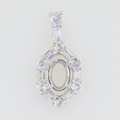 Sterling Silver Semi Mount Pendant Setting Oval OV 7X5mm Baguette Halo - Syzjewelry