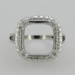 Sterling Silver Semi Mount Ring Setting Cushion Cu13x13mm Vintage Style Halo - Syzjewelry