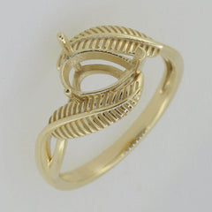 14K Yellow Gold Semi Mount Ring Setting Pear PE 9x7mm Leaves Theme - Syzjewelry