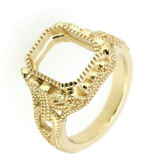 Art Deco Style 14K Yellow Gold Semi Mount Ring Setting OCT 12x10mm - Syzjewelry