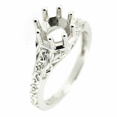 Art Deco Style Sterling Silver Semi Mount Ring Setting Round RD 6x6mm - Syzjewelry