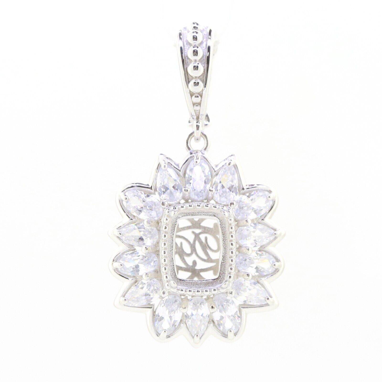 Sterling Silver Semi Mount Pendant Setting Cushion CU 14X10mm PE5x3 OV5x3 - Syzjewelry