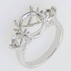 Sterling Silver Semi Mount Ring Setting Round RD 10x10mm 6x6mm 3 Stone - Syzjewelry