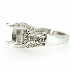 Art Deco Style Sterling Silver Semi Mount Ring Setting Oval OV 10x8mm - Syzjewelry