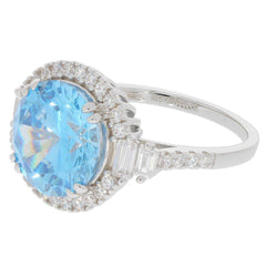 Sterling Silver Semi Mount Ring Setting Round RD 12x12mm Halo W/ White Topaz - Syzjewelry