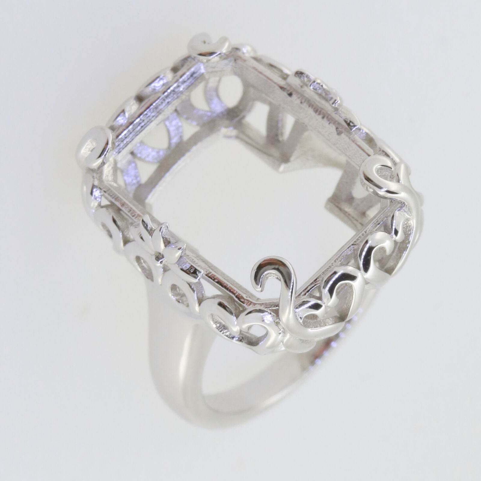 Sterling Silver Semi Mount Ring Setting Emerald OCT 18x13mm Vintage Reproduction - Syzjewelry