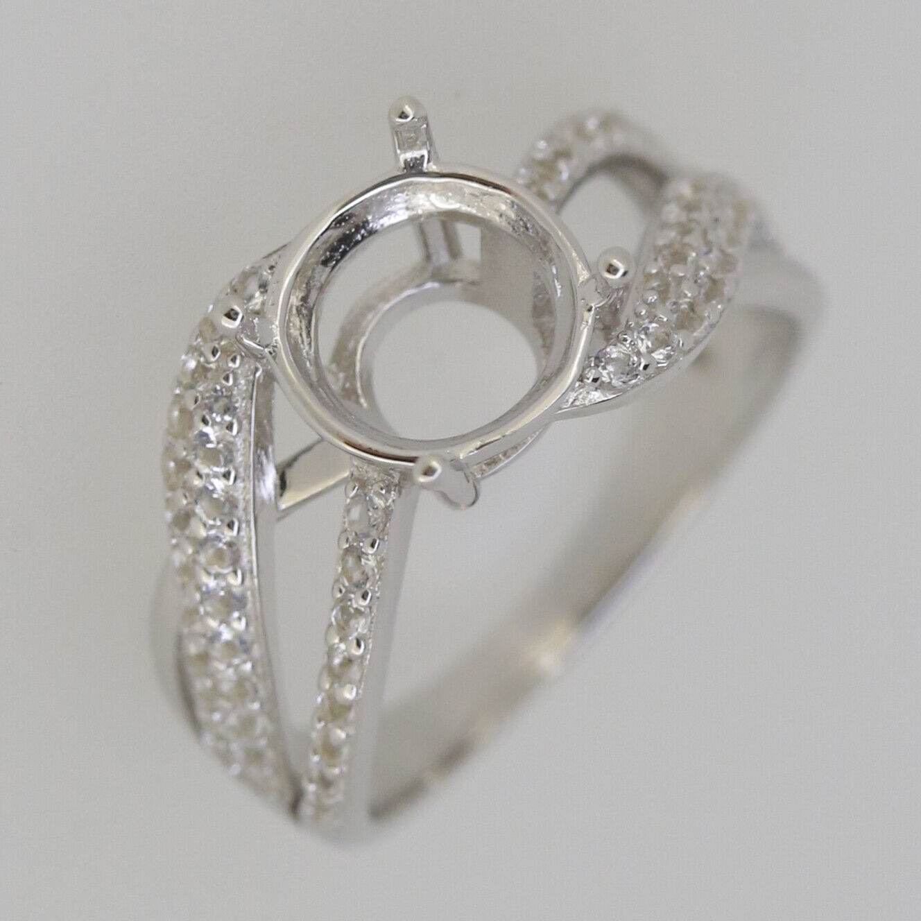 Sterling Silver Semi Mount Ring Setting Round RD 9x9mm White Topaz Whi - Syzjewelry
